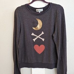 Wildfox Moon Bones Heart Sweater Gray Small